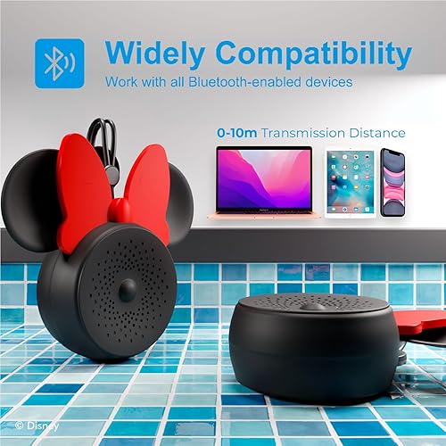 Miniatura 6 de Disney Minnie Mouse Ears - Altavoz de ducha Bluetooth con ventosa - Altavoz resistente al agua con clasificación IPX4 de Disney para ducha, baños,
