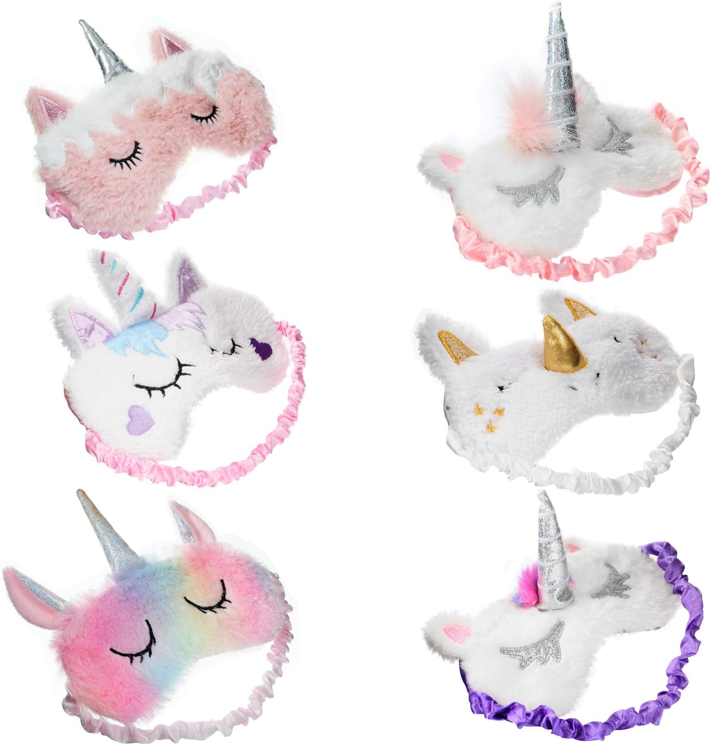 4 Pack Unicorn Sleep Mask Cute Unicorn Horn Soft Plush Blindfold Eye Cover Eyeshade for Teens Girls Women Plane Travel Nap Night Sleeping