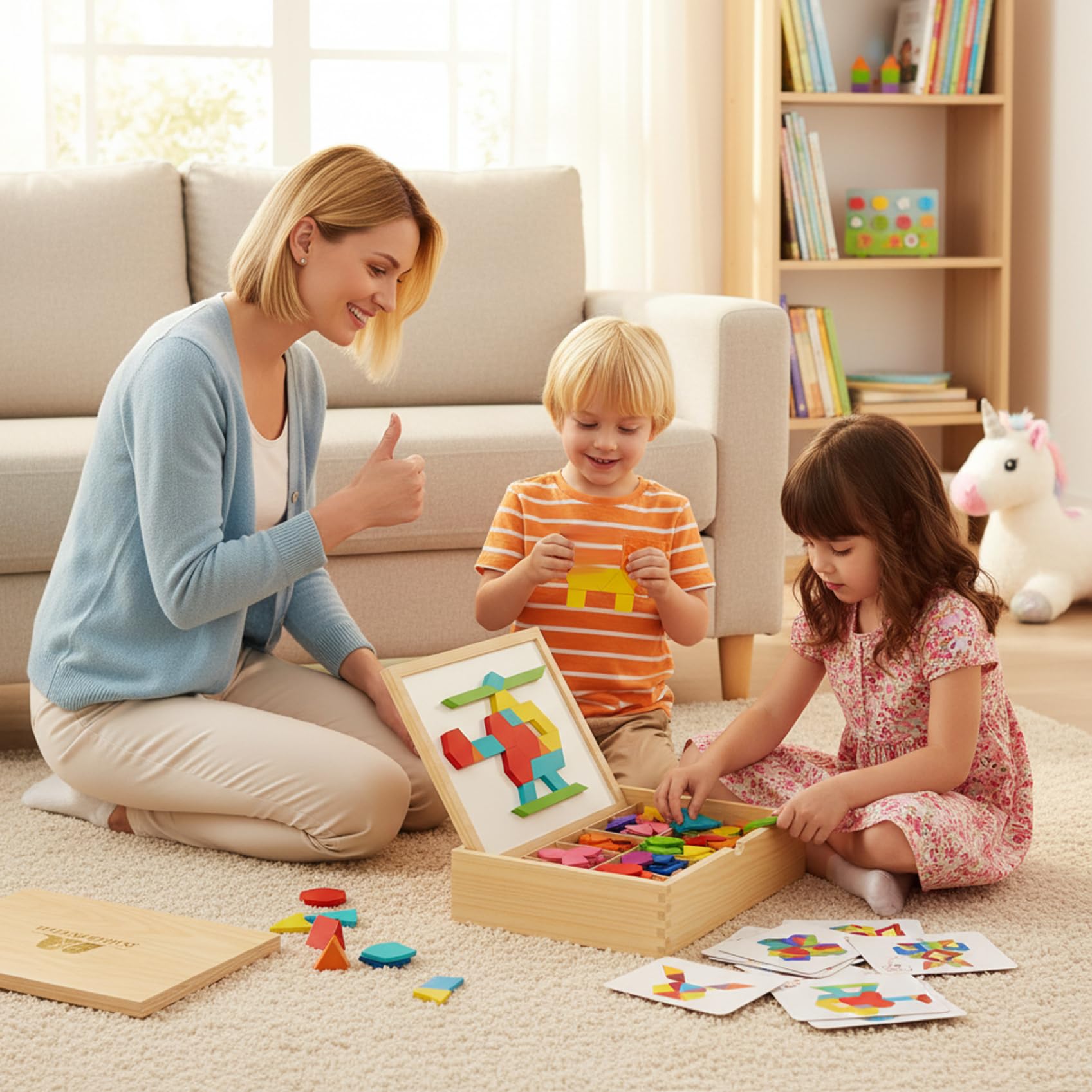 Rompecabezas Tangram, Rompecabezas magnéticos de Madera con Tarjetas de diseño, Juguetes de Aprendizaje para niños de 3 a 8 años, de geometría Tangram, 220 Piezas
