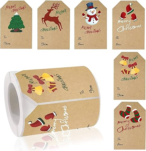 Etiquetas de regalo de Navidad 300 calcomanías de regalo de Feliz Navidad etiquetas de Navidad 6 estilos de etiquetas de nombre de Navidad etiquetas