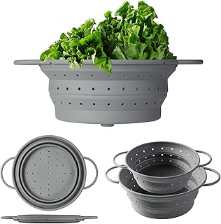 Silicone Collapsible Colander Strainer 2 Pcs Colanders & Food Strainers Kitchen set 8" and 9" Sieves and Strainers for Coo...