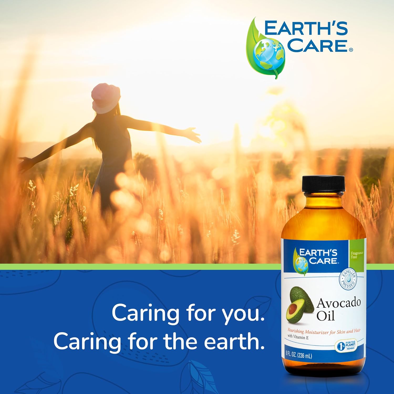 Earth’s Care Avocado Oil - Avocado Oil for Hair and Skin with Vitamin E - 8 Fl OZ - (2/pk)