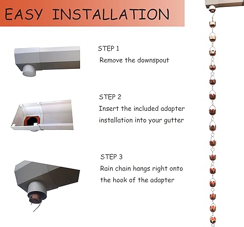 Miniatura 4 de TFYADEN Cadena de lluvia de jardín de cobre puro, reemplazo funcional y decorativo para bajantes de canalones. Campana de lluvia decorativa y