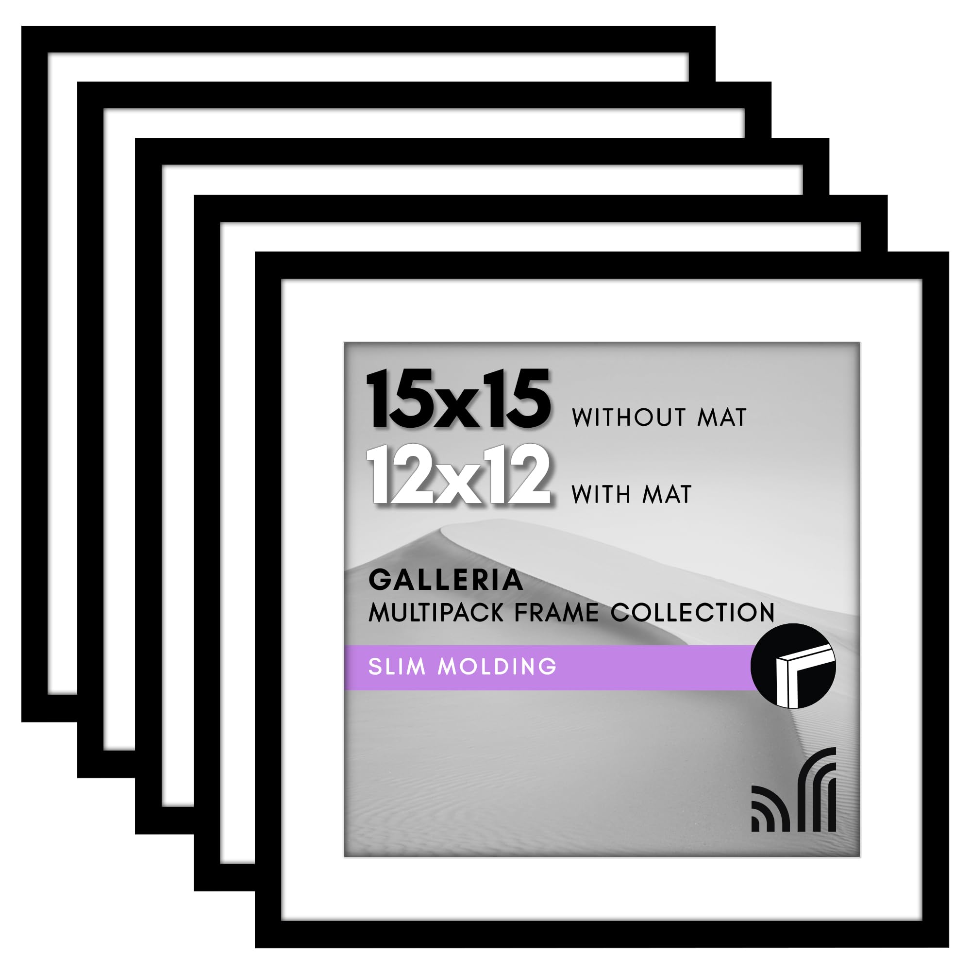 Americanflat 15x15 Picture Frame Set of 5 in Black - Use as 12x12 Picture Frame with Mat or 15x15 Frame Without Mat - Picture Frames Collage Wall Decor with Plexiglass Cover - Gallery Wall Frame Set