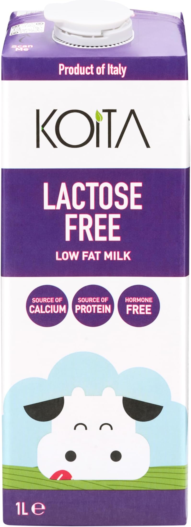 Koita Lactose-Free Low Fat Milk (1L) - No Added Hormones, Easy to Digest, Vitamin Enriched, Made in Italy