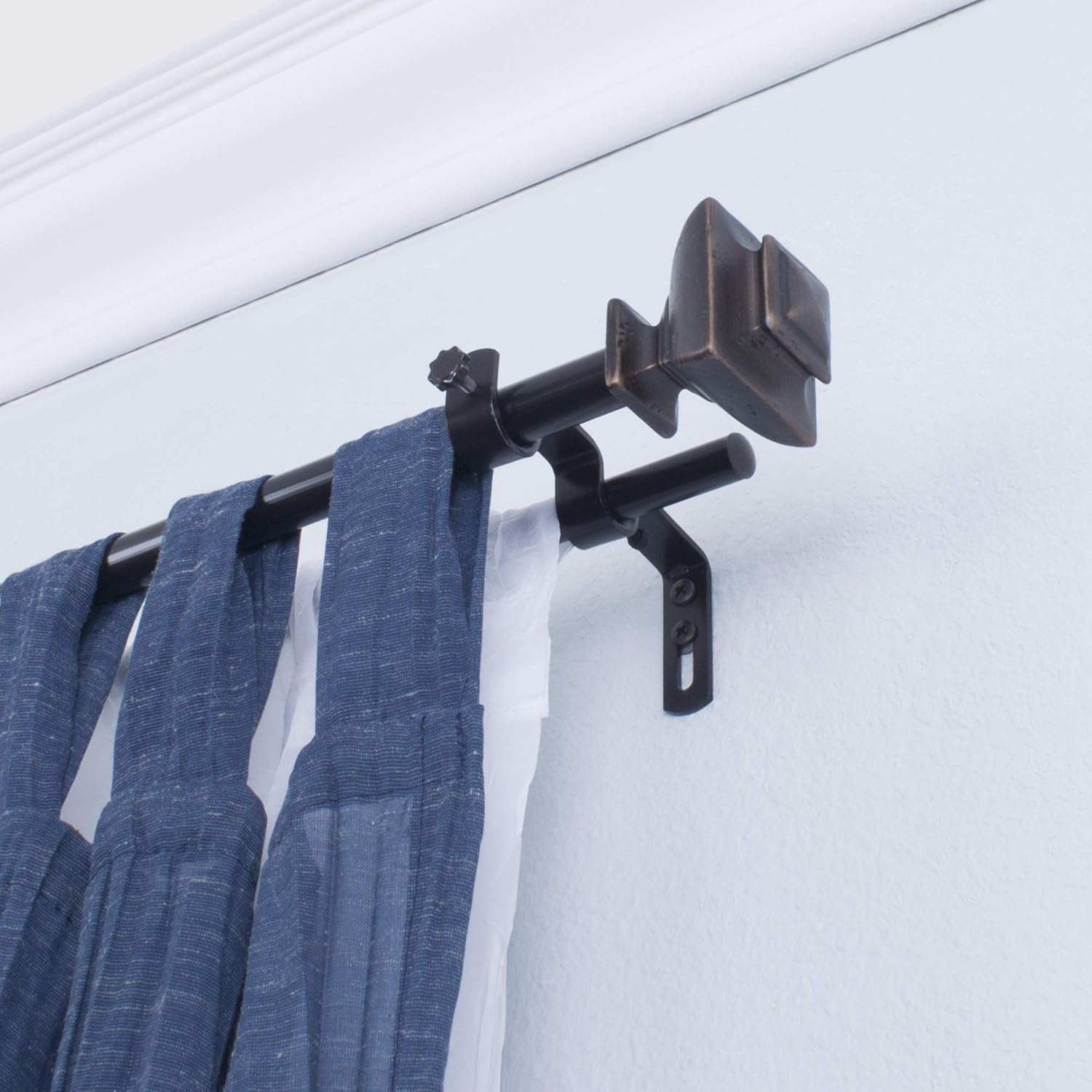 Decopolitan 30027-48OB Square 5/8" Double Curtain Rod Set, 48 to 86 Inches, Oiled Bronze : Home & Kitchen