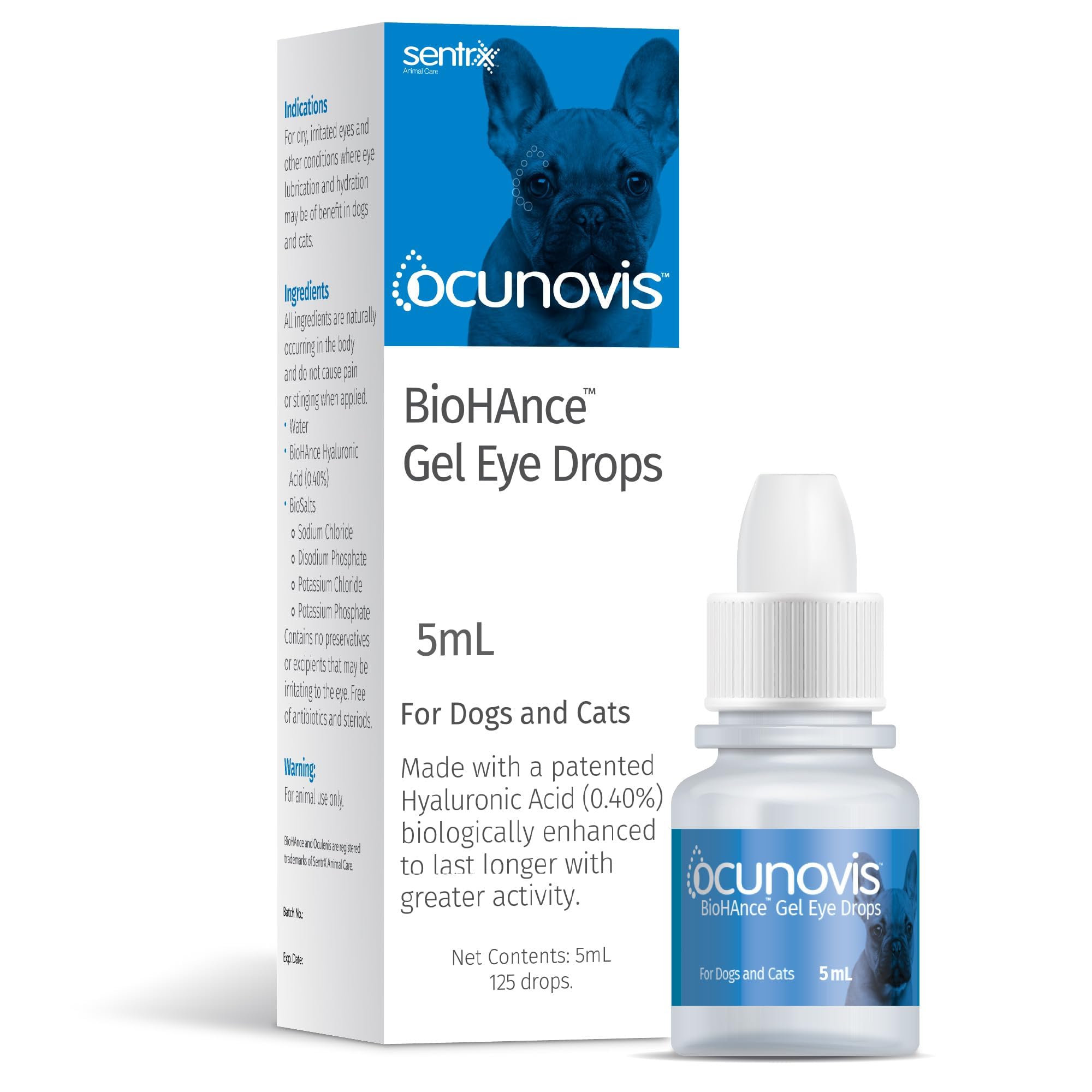 Eye Lube for Dogs and Cats, Ocunovis BioHAnce Gel Eye Drops Artificial Tears for Dog Dry Eye and Cat Dry Eye