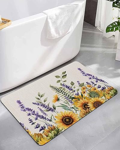 Farm Flowers Bath Mat for Tub,Non Slip Bathroom Floor Runner Rug Quick Dry & Absorbent Diatomaceous Earth Kitchen Room Shower Sink Washable