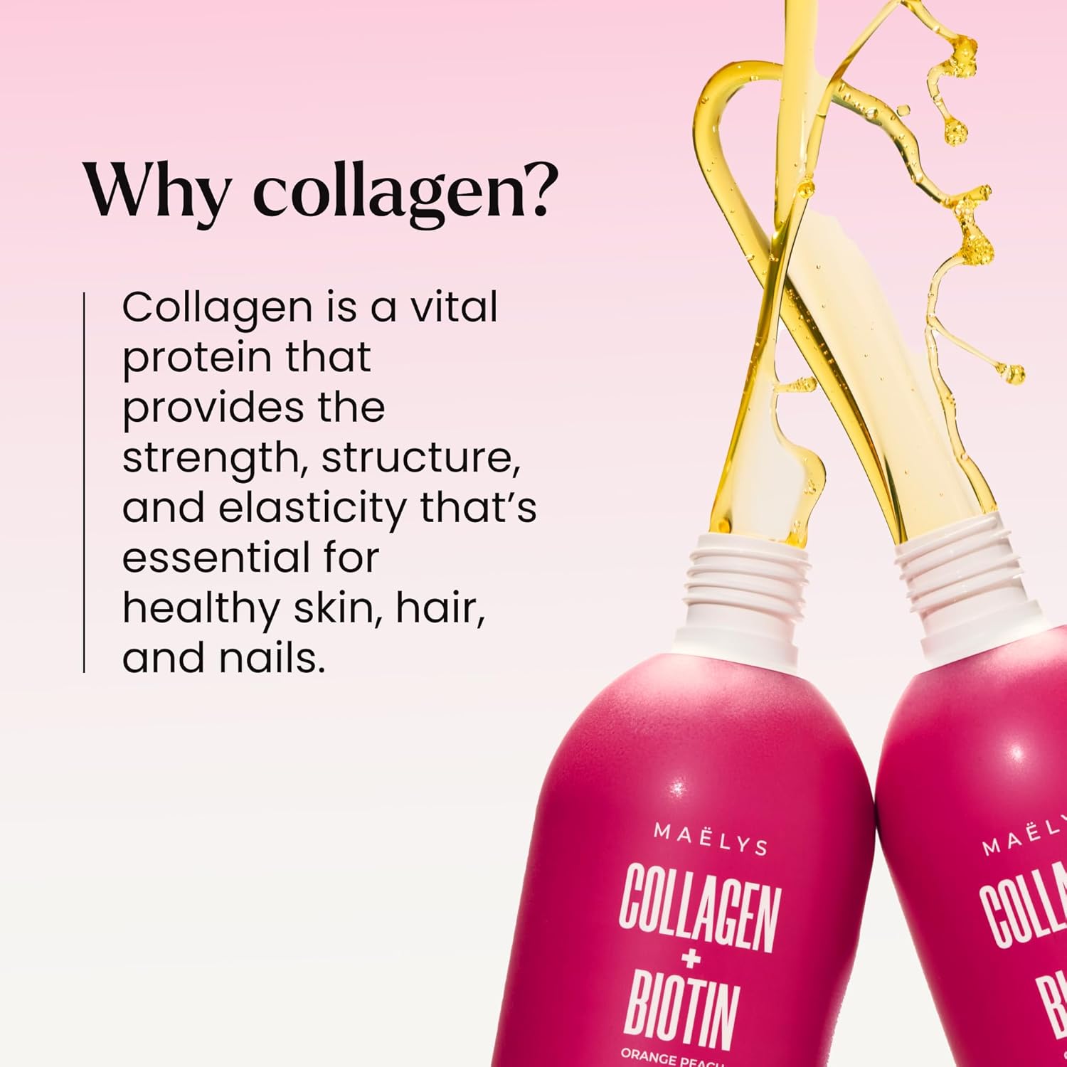 MAËLYS Collagen + BIOTIN Supercharged Liquid Collagen - Drinkable Hydrolyzed Type I & III Collagen Supplement with Biotin, Vitamin C, Zinc & Folic Acid - Orange Peach Flavor (500 mL) - Image 7