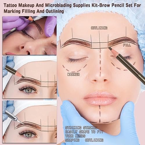 Miniatura 7 de Kit de 6 piezas de lápiz de cejas marrón oscuro a prueba de agua para tatuaje, maquillaje y suministros de microblading - Delineadores permanentes