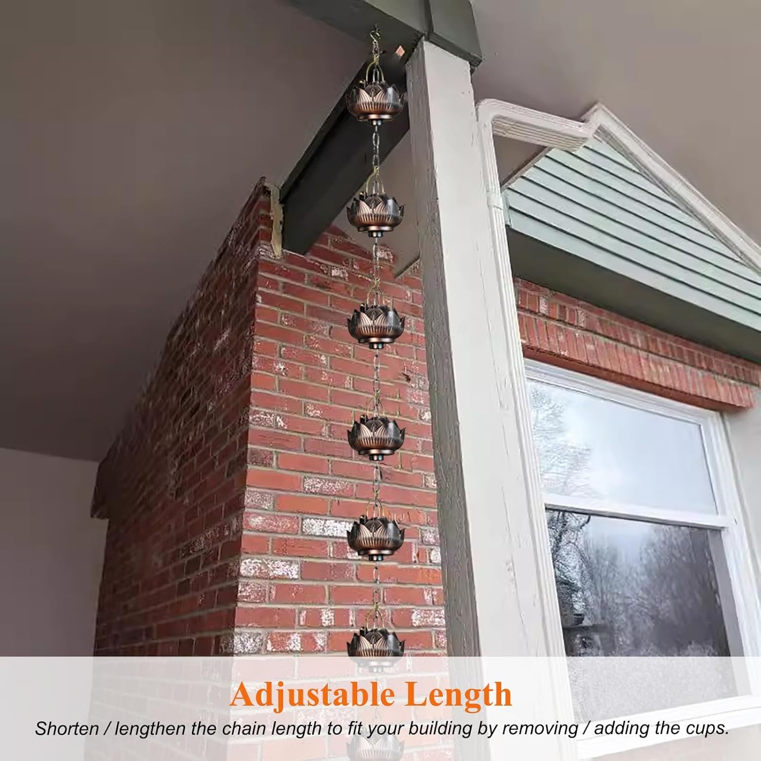 Copper Plated Rain Catcher Rain Chain, Cascading Hanging Rain Gutter Chains for Gutter, Adjustable Rain Chains Waterfall Water Catcher(Style2,300cm (9.8ft))