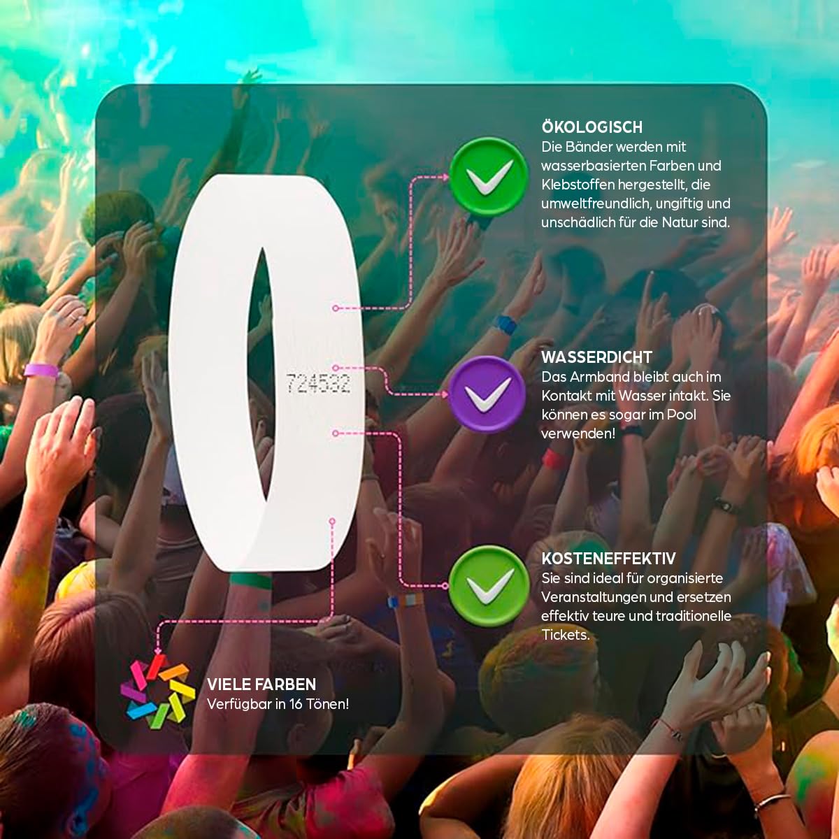 500 Pulseras de papel para eventos fiesta discoteca - identificativas - pulseiras - pulsera identificativa festival - brazalete fluorescentes neon - festival wristband - White