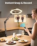 Ring Light with Stand and Magnetic Phone Holder for Desk,10” Circle Ringlight for iPhone with MagSafe-Compatible Holder,Overhead Phone Mount Tripod for Recording,Selfie,Streaming,Makeup,TikTok,YouTube