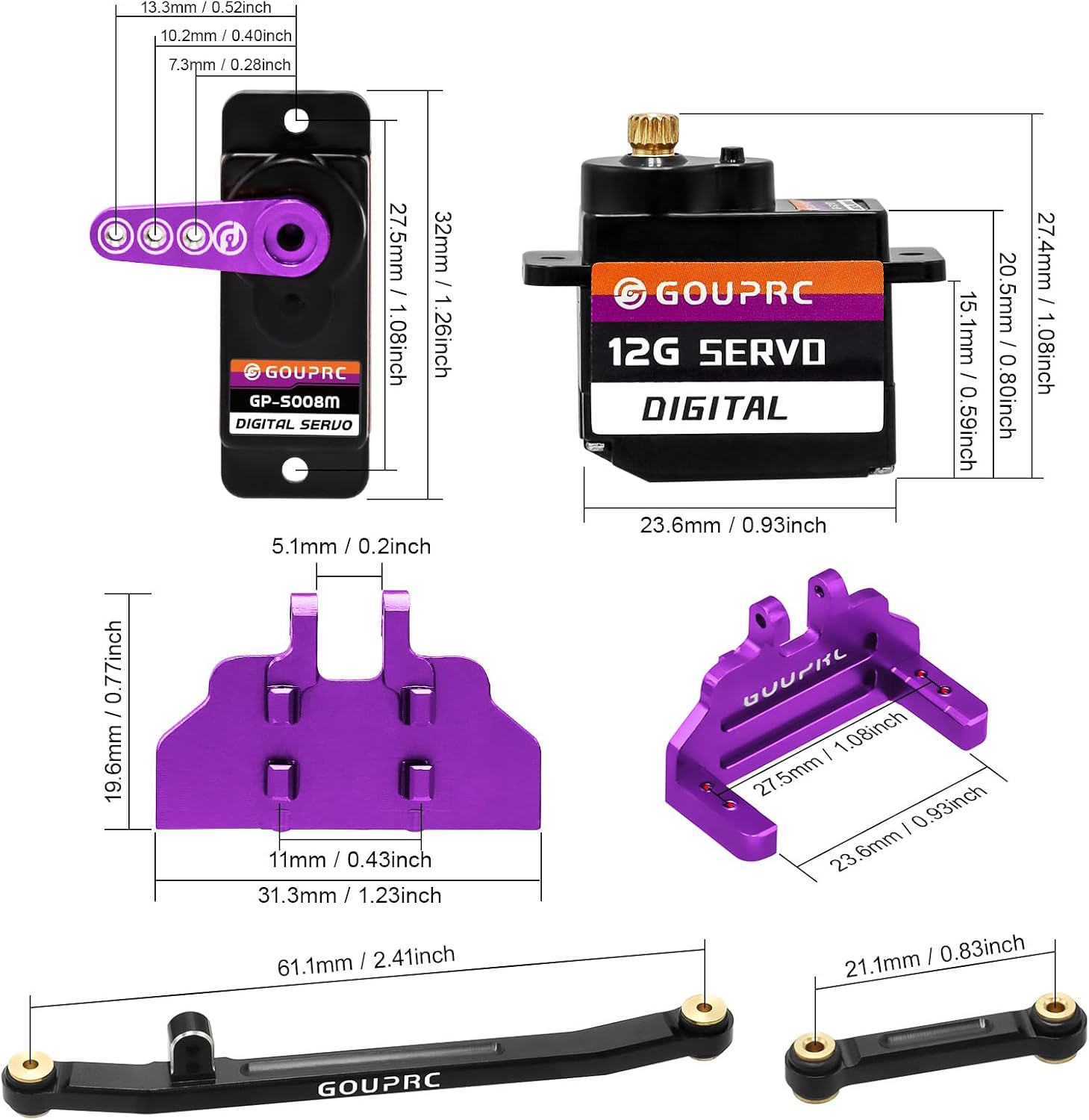 GOUPRC 4.6KG RC Digital Micro Servo of Metal Steel Gear with Servo Mount Bracket & Servo Horn and Steering Linker Kit for Axial SCX24 1/24 RC Car Crawler Upgrade