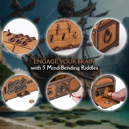 Miniatura 2 de WOODEN.CITY Caja de rompecabezas del cofre del tesoro para adultos, rompecabezas de madera 3D, caja misteriosa, juego de rompecabezas y sala de