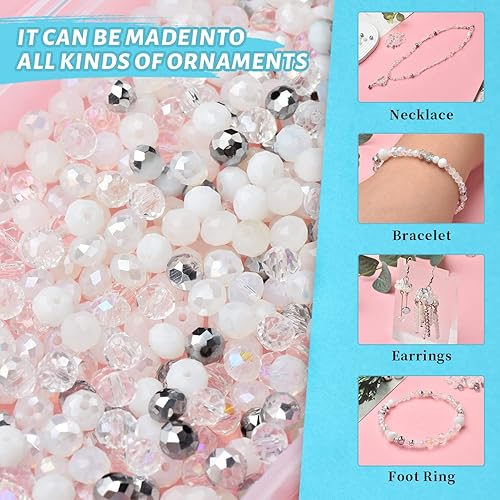 Miniatura 4 de KINGSHINE Cuentas de cristal Rondelle para hacer joyas, 1000 cuentas de vidrio Briolette chapadas de color redondas espaciadoras para pulseras,