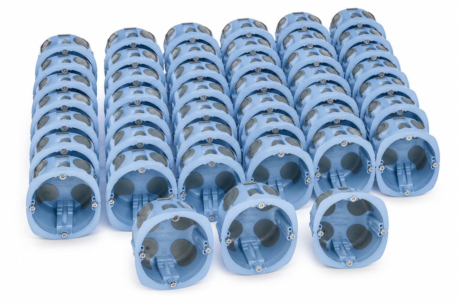 Airemetic - Lote de 60 cajas de empotrar (impermeable, 67 mm), color azul | Carcasa eléctrica estándar, para placa y paneles de yeso, profundidad de 40 mm, fabricación francesa