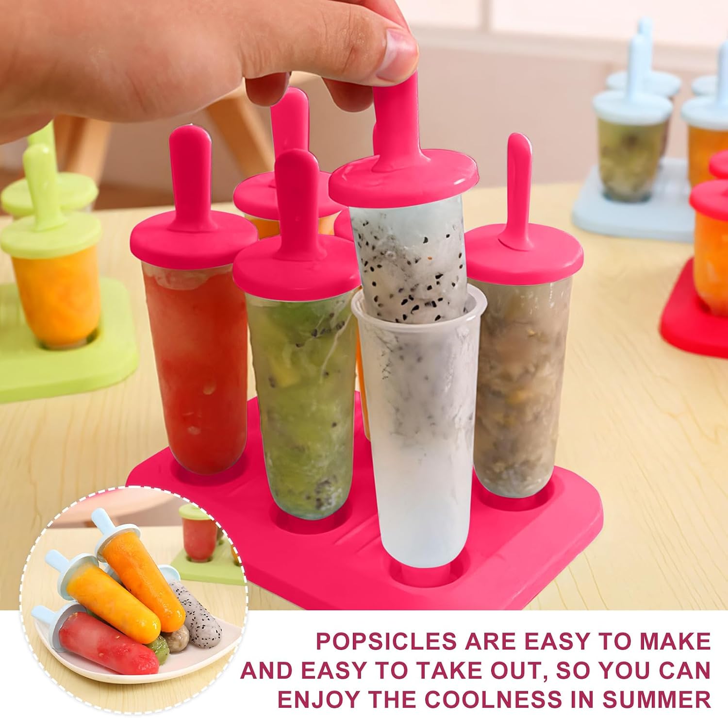 Popsicle Molds with Reusable Sticks, Ice Cream Popsicle Molds, 6-Cavity Ice Pops Maker, Easy to Use and Reusable (Red-Large)