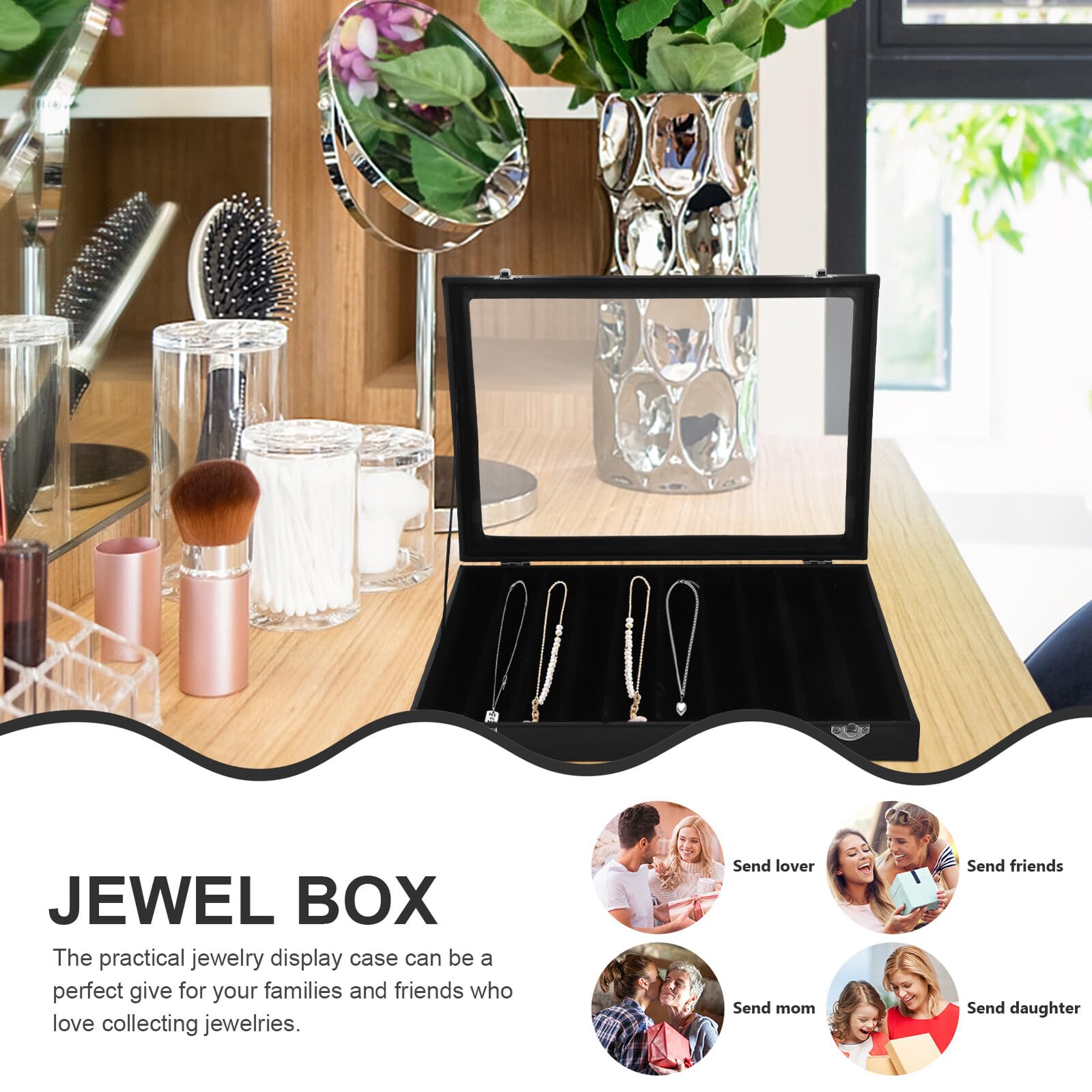 MAGICLULU Schmuckkästchen mit Glasdeckel Stapelbare Schmuckablage für Halsketten Armbänder Ohrringe und Ringe zur Aufbewahrung und Präsentation