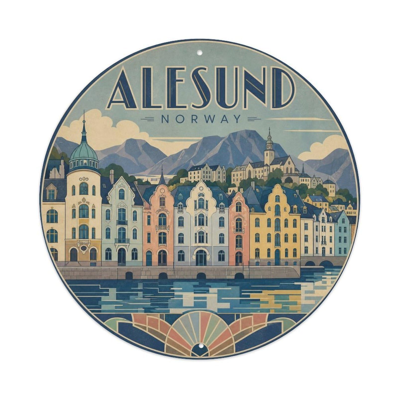 Travel Vintage Norway Alesund Vintage Metal Tin Sign Plaque Wall Decor for Cafe, Club Bar, Office, Garden Metal Poster 8x8Inch