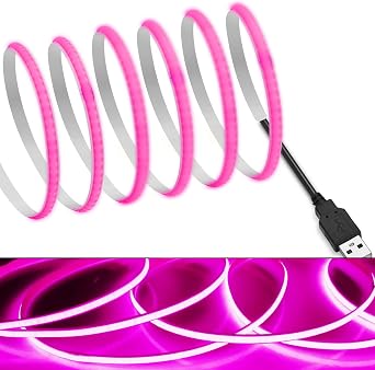 RYECOB LED Light Strip, Flexible, High-Density, 5mm Width, Hidden LED Tape Light, 2m, 320 LEDs/m, Pink, DC 5V, 180  Emission, CRI>=90, Double-Sided Tape, Pliable, Cuttable, for Bedroom, Kitchen