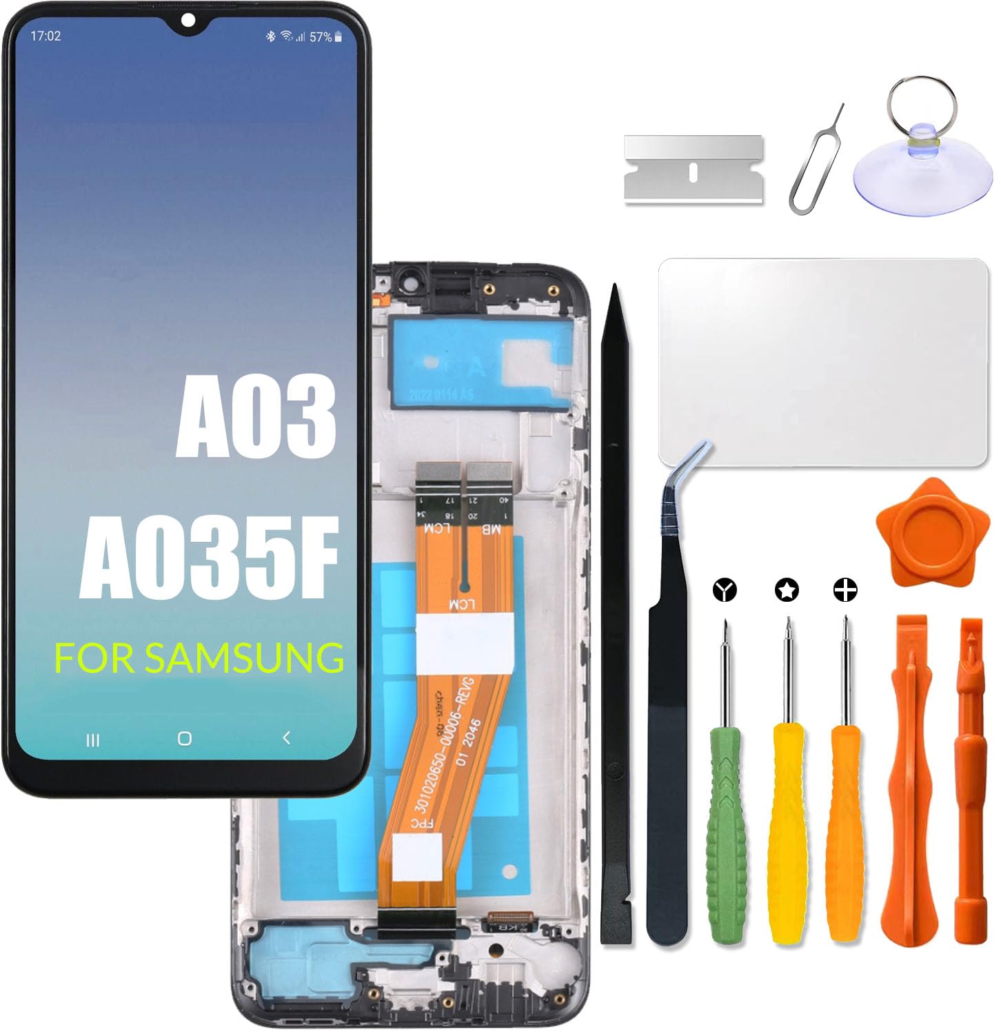 Replacement for Samsung Galaxy A03 LCD Screen with Frame for Samsung A035F A035F/DS A035M Touch Screen Digitizer Assembly LCD Display with Repair kit