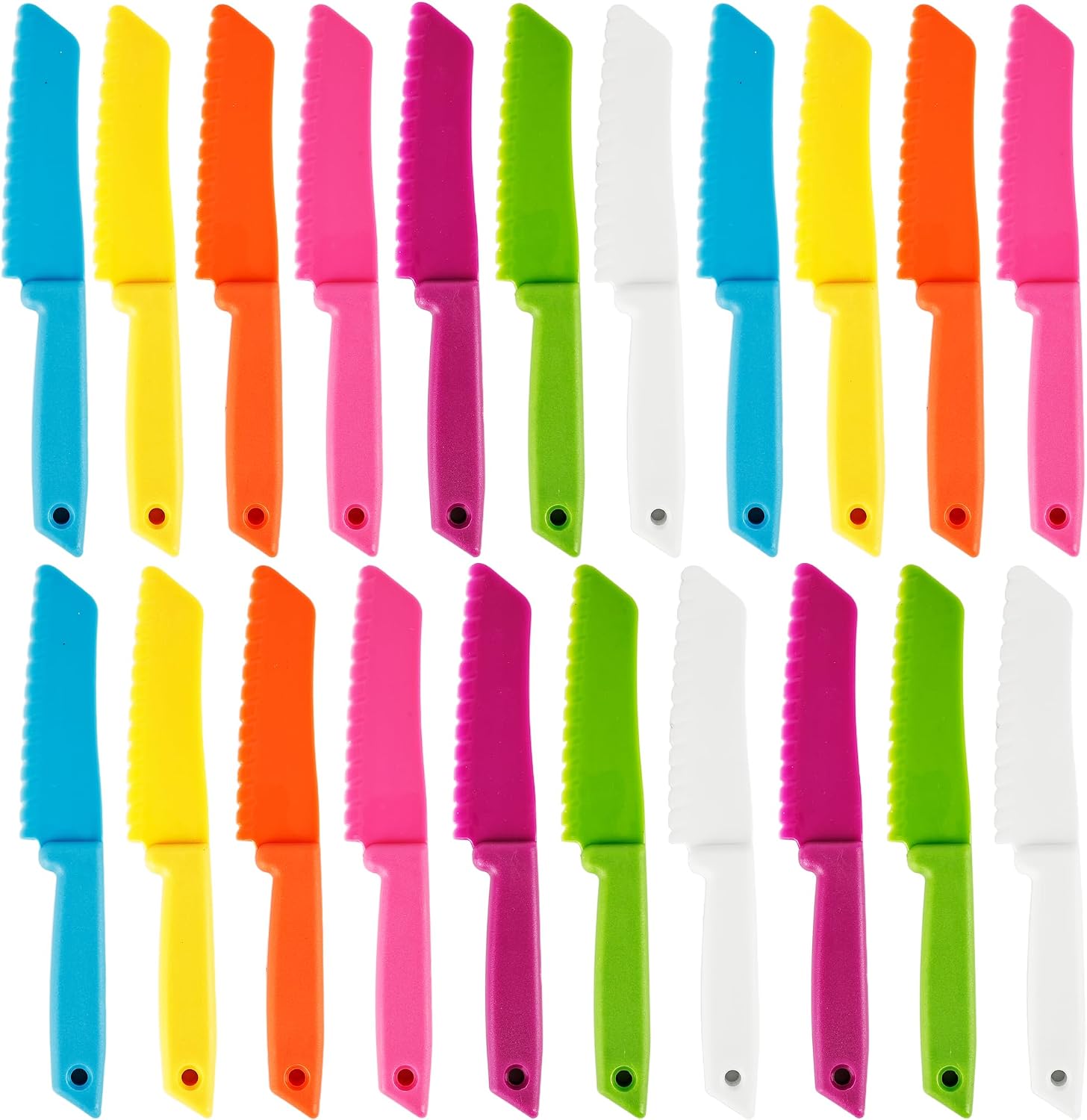 21 Pcs Kids Plastic Knives for Cutting Kids Plastic Kitchen Knives Safe Cooking Tools for Toddlers Kid Play Kitchen Cooking Class Learning Kitchens Set, 7 Colors