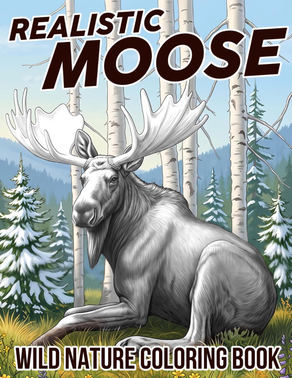 Realistic Moose Coloring Book: Immerse in the Beauty of Forest Harmony Coloring Pages Relaxing Landscapes & Detailed Wildlife Animals Illustrations for Adults Relaxation