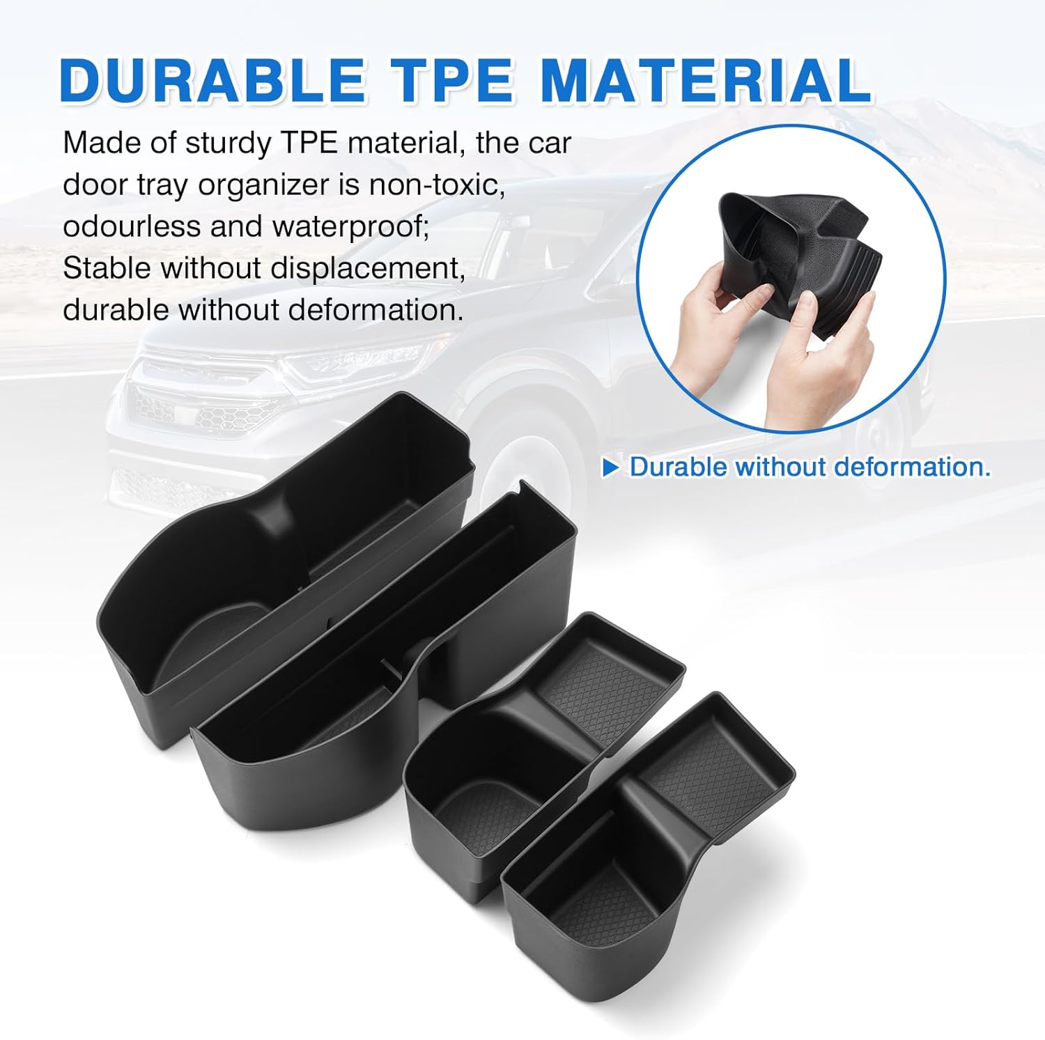 Shademax 4PCS Car Door Tray Organizer for Honda CRV CR-V Accessories 2023 2024 2025 2026 Car Front and Rear Door Slot Pocket Tray Organizer CRV Door Side Storage Box TPE Material Black