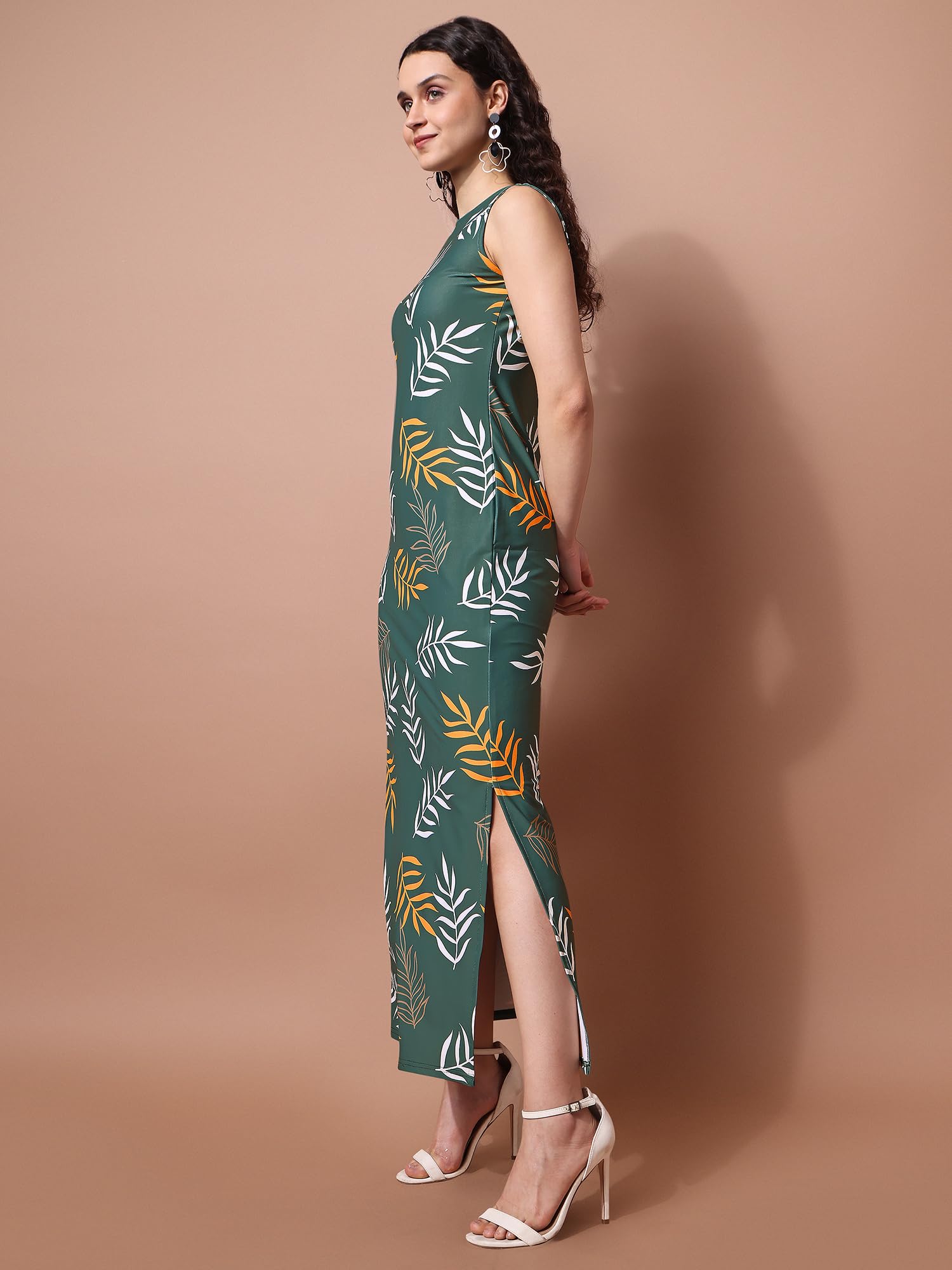 Purvaja Womens Bodycon Maxi Length Dress (Wini-108-Branch_Green_Small)