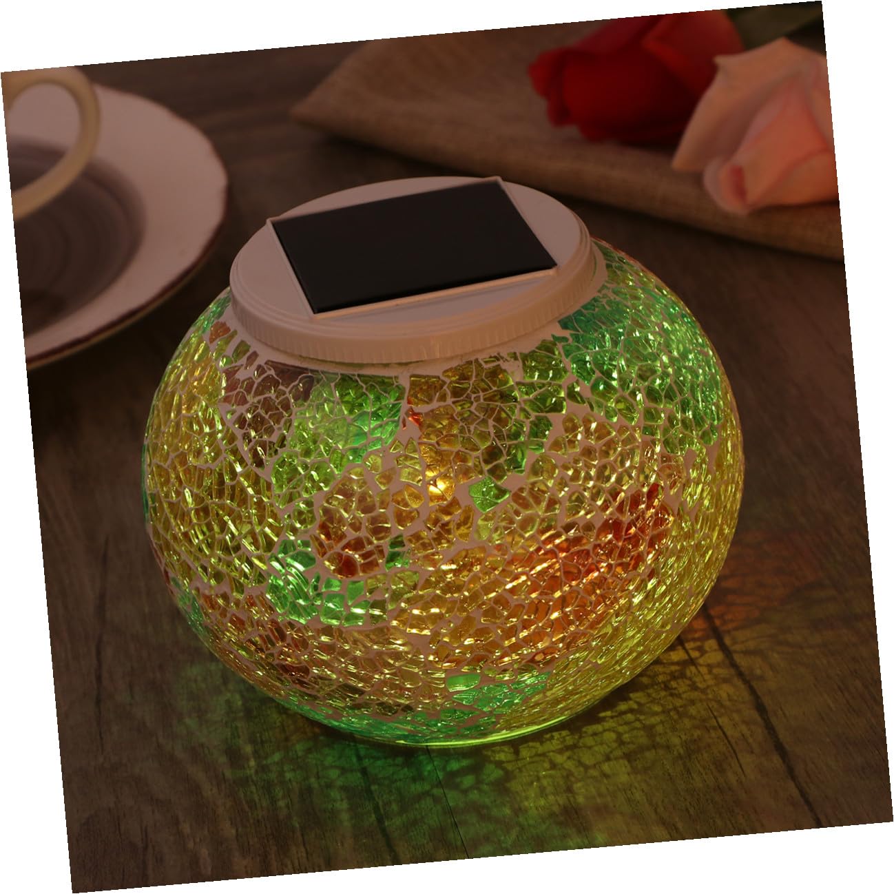 KICHOUSE Luce Solare da Esterno in Vetro, Sfera LED per Giardino | 2 Modalità Luce Singola e Cambio Colore, e Risparmio Energetico, per Patio e Natale