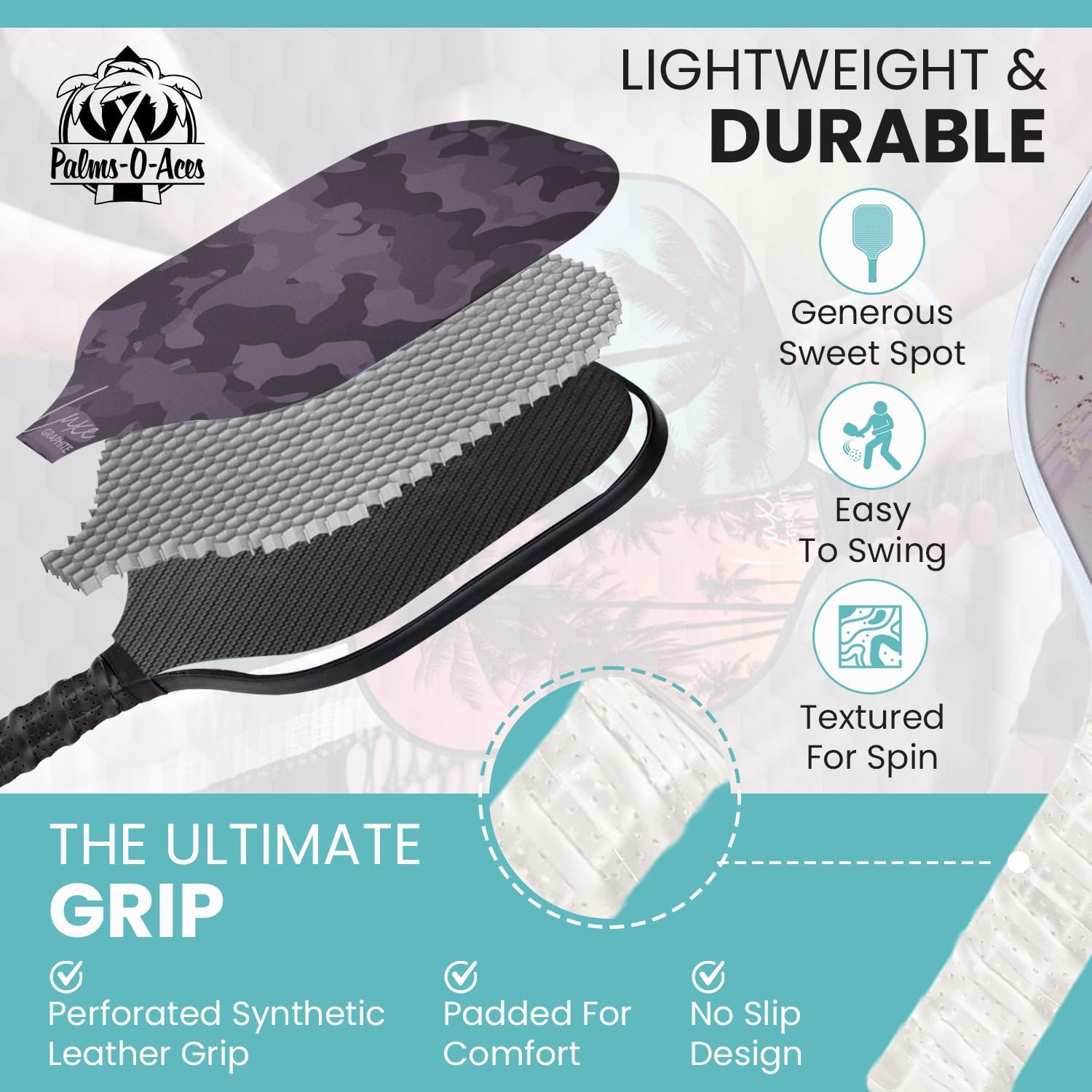 Palms-O-Aces USAPA Approved Pickleball Paddle Set | 2 Carbon Fiber T700 Graphite Paddles with Enhanced Spin Surface | Lightweight Pickleball Paddle Set with 2 Neoprene Covers, 4 Balls & Carry Bag Set