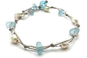 Unique Sea Glass and Pearl Wrap Bracelet or Ankle Accessory 
