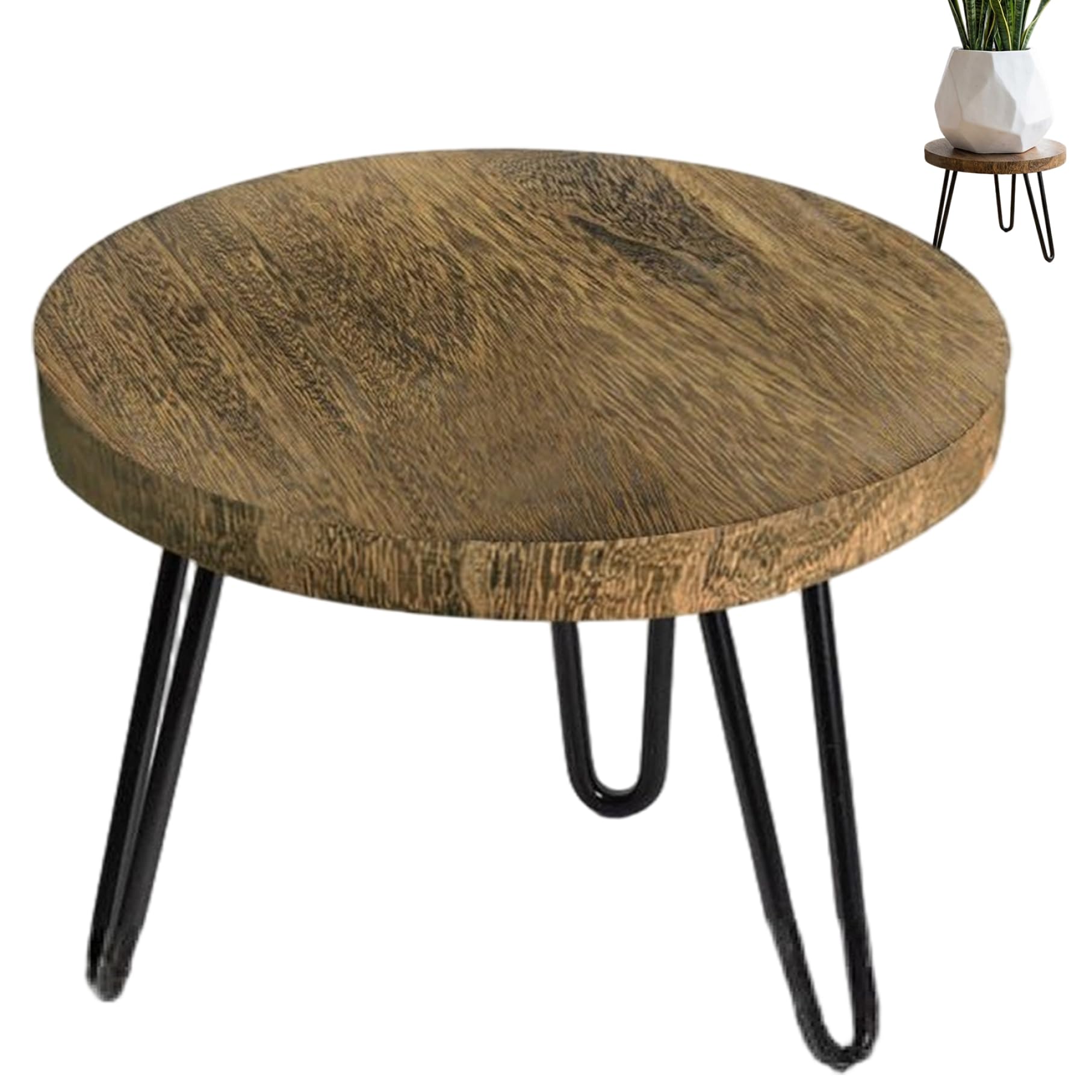 Tabouret de plante rustique avec pieds en métal pour petit support de fleurs d'intérieur