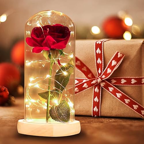 Regalos para mamá de hija e hijo, regalos de cumpleaños para mujeres, regalos de flores de rosas para ella, aniversario, boda, rosa iluminada en una