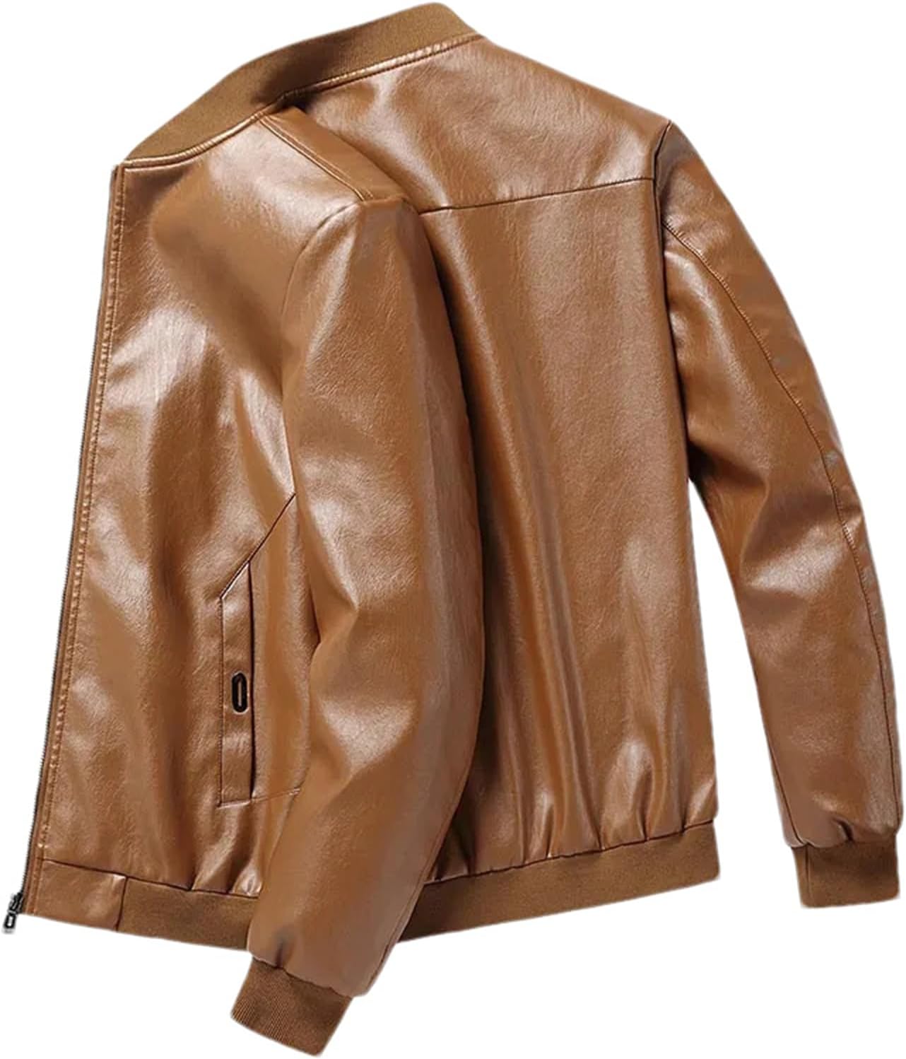 Men's Plus Size Faux Pu Leather Bomber Jacket – Casual Motorcycle Biker Coat For Spring & Fall