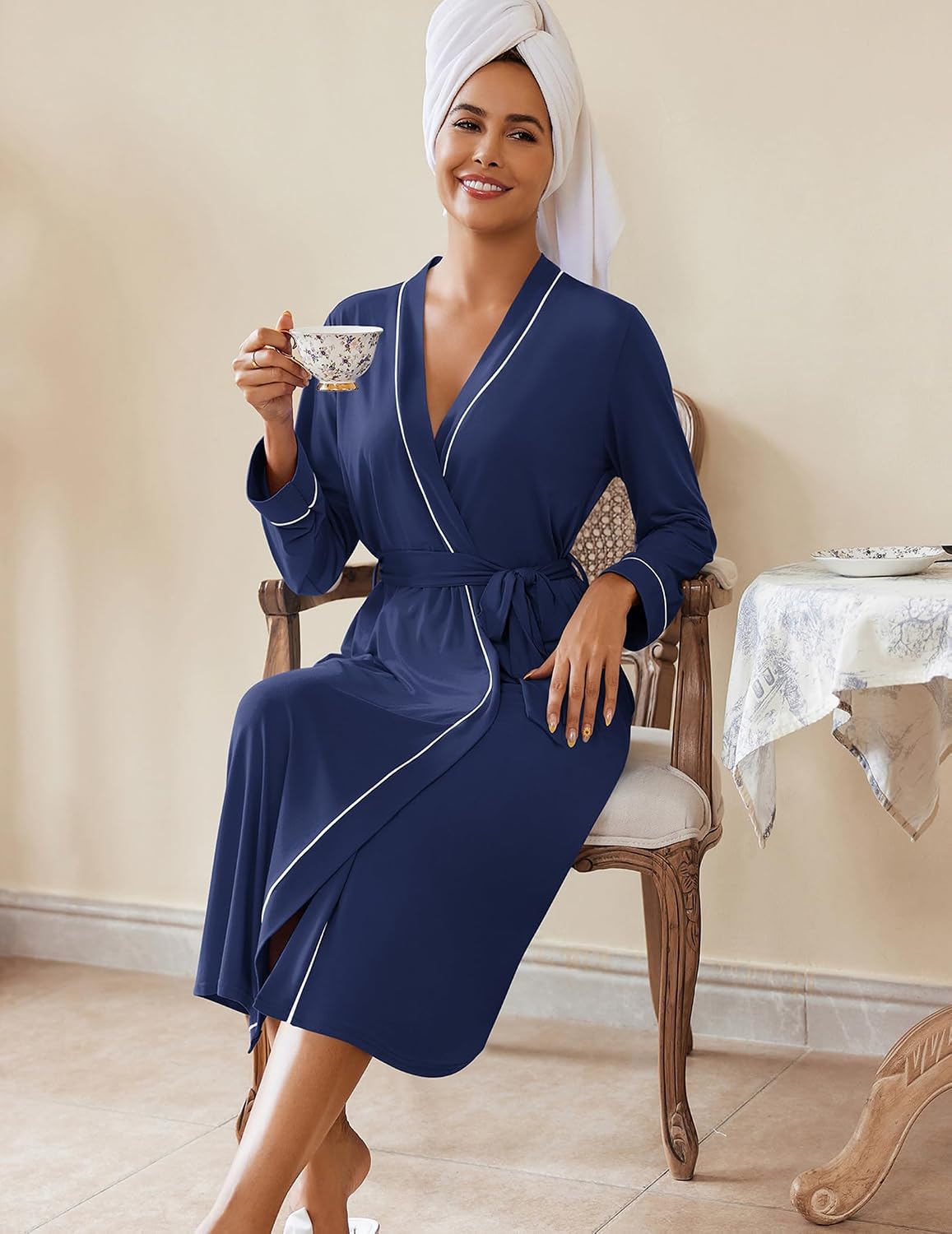 Ekouaer Womens Robes Lightweight Soft Knit Bathrobe Full Length Sleepwear image 3