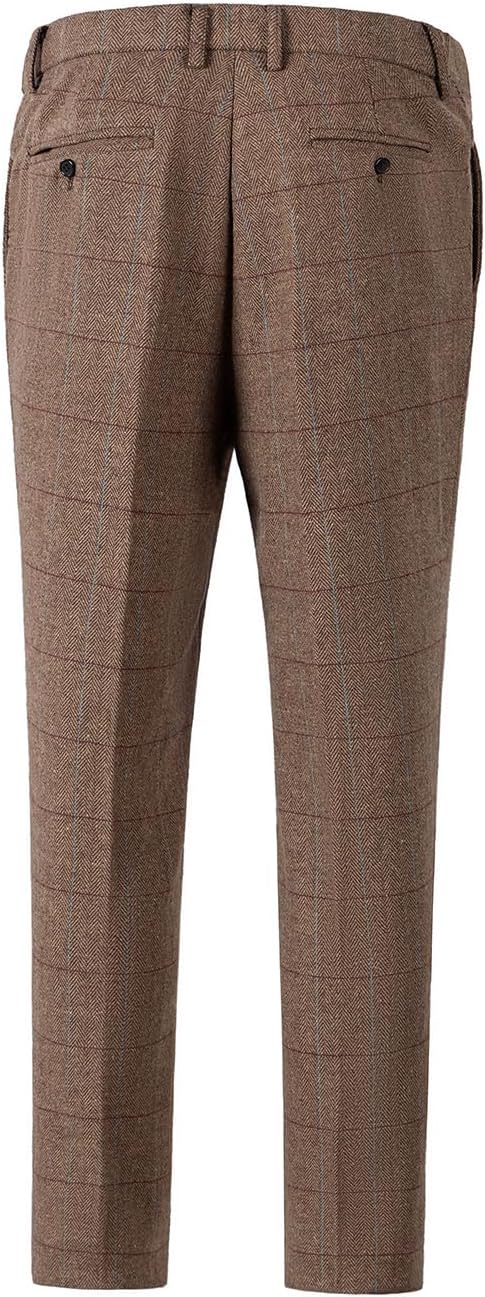 Men's Dress Pants Tweed Plaid Classic Fit Siut Separates Slim Stylish Wool Casual Business Suit Pants
