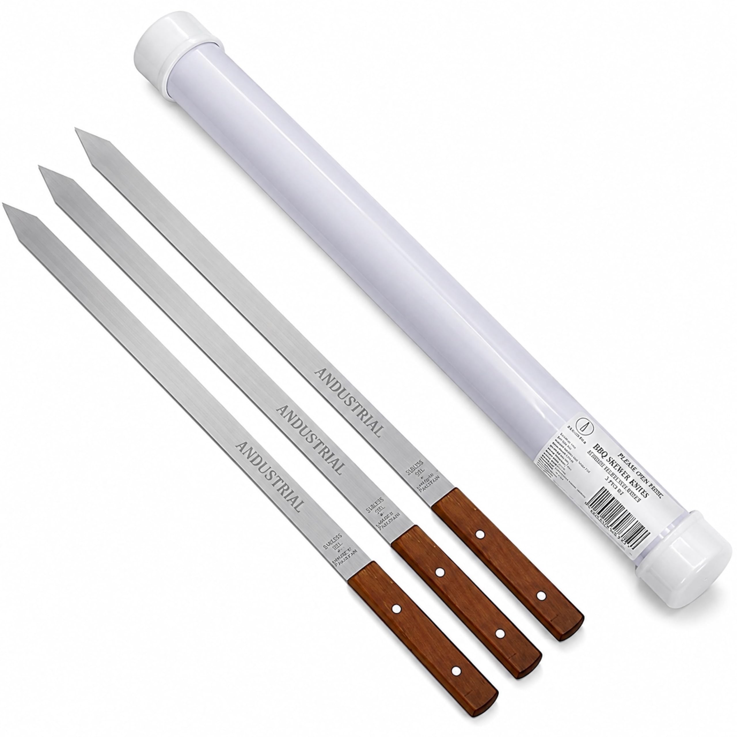Pinchos para parrilla de barbacoa, perfectos para asar carne, pescado, cerdo, pechuga de pollo, brochetas, verduras, 24 pies de largo, 1 pie de ancho, 2 mm de grosor, acero inoxidable, 3 piezas