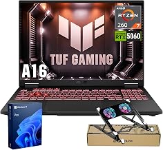 ASUS TUF A16 AMD Ryzen 7 260 RTX 5060 Gaming Laptop, 32GB RAM, 1TB SSD | 16" FHD+ 165Hz Display, RGB Backlit KB, HDMI, Windows 11 Pro, w/Bundle