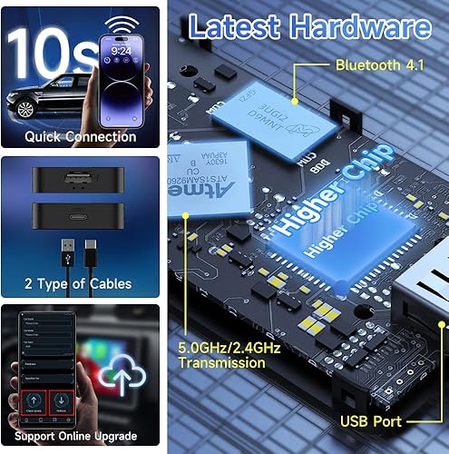 Miniatura 3 de CarlinKit Adaptador CarPlay inalámbrico 5.0 para CarPlay con cable incorporado y autos Android con cable. Dongle inalámbrico CarPlay Convertir con