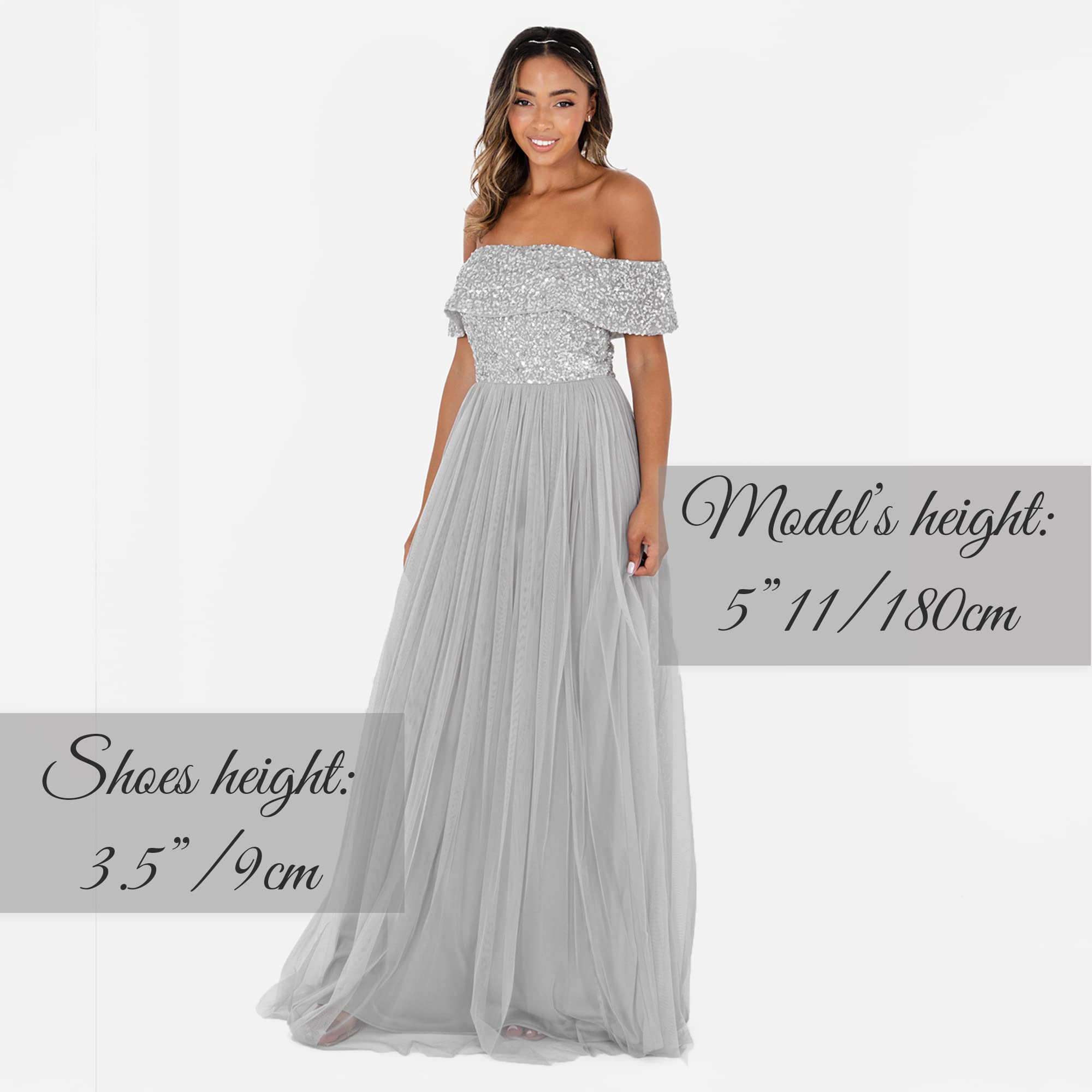 Maya Deluxe Soft Grey Bardot Embellished Maxi Dress Robe de Demoiselle d'honneur Femme