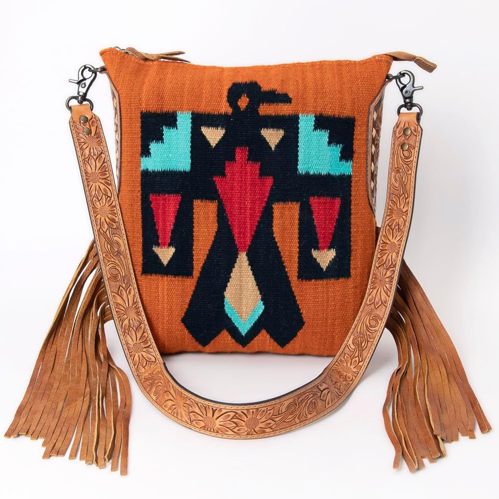 American Darling Large Crossbody Bag Saddle Blanket Fabric Genuine Leather Western Women Handbag Purse | Cute