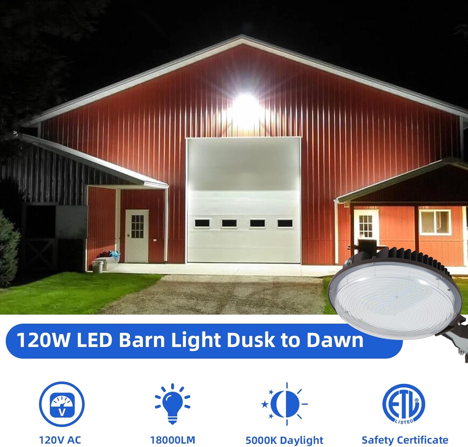 120W LED Barn Light,Dusk to Dawn Outdoor Lighting with Photocell and Mount arm, 5000K Daylight 15600LM,IP65 Waterproof Adjustable Angle Outdoor Flood Light for Yard Garage Securtity Area