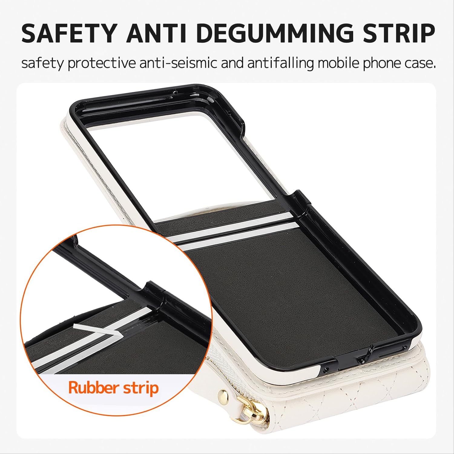NINKI Compatible for Motorola Razr 2024 Case with Card Holder,Lanyard Strap Wristlet Case for Moto Razr 2024 Leather Wallet Flip Phone Cover for Motorola Razr 50 Women White
