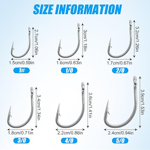 Miniatura 4 de Ganchos de cebo vivo para agua salada, 50 piezas O'Shaughnessy Live Bait Ganchos de mango corto con puntos en línea de pesca J ganchos tamaño 1#-50