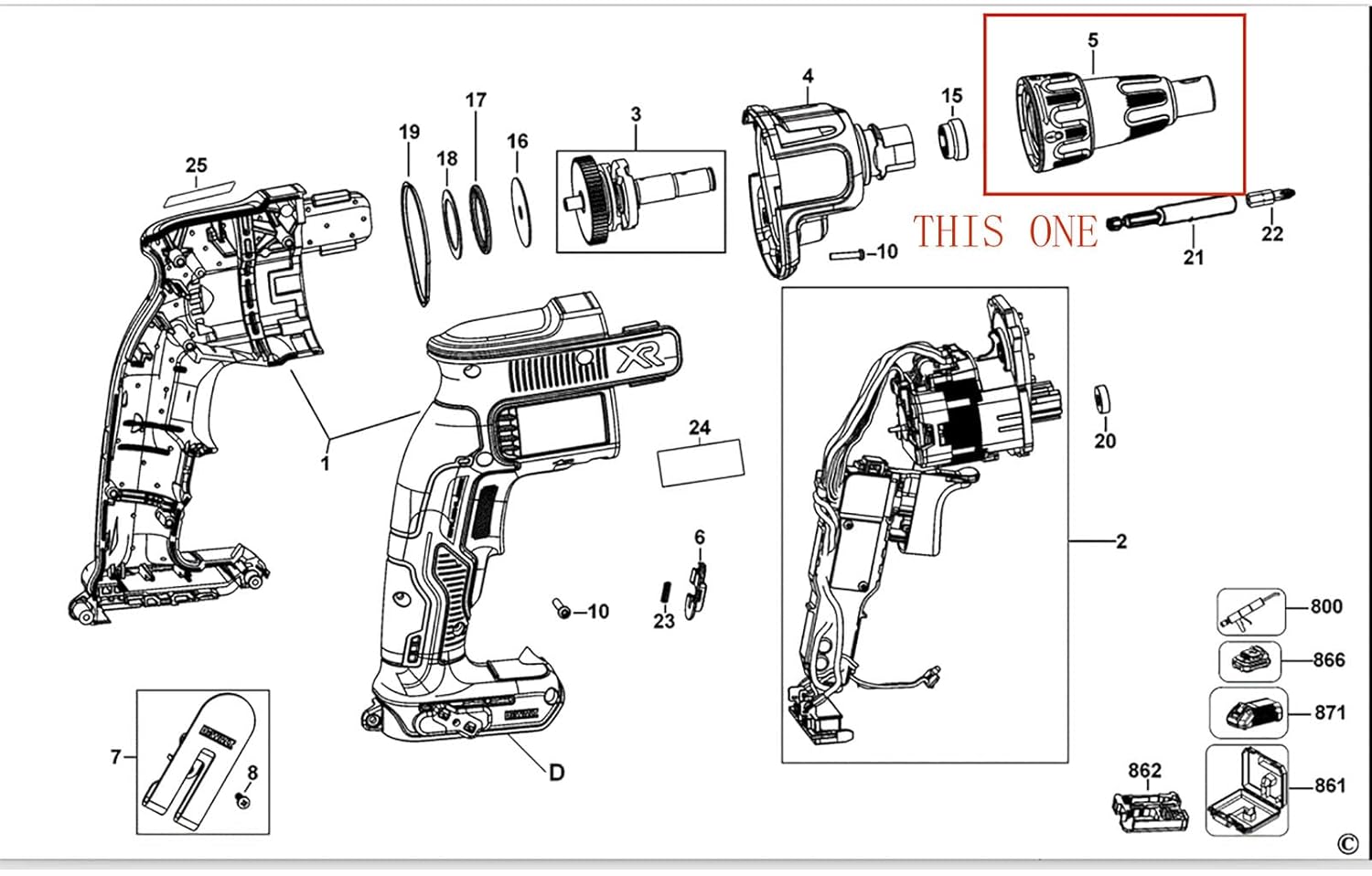 N435495 Nose Cone Assy.​​ replace for Dewalt DCF620 DCF621 DCF620B DCF620D2 DCF620M2 Brushless Drywall Screwgun