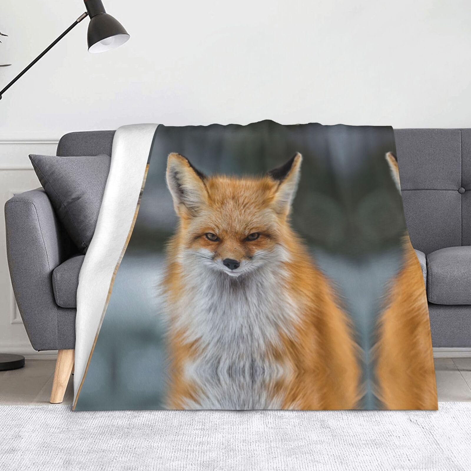 Couverture polaire en flanelle motif renard idée cadeau confort