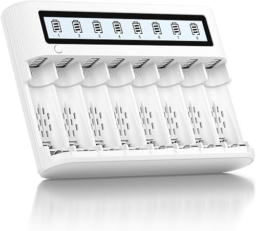 Miniatura 10 de EBL Cargador de batería de 8 bahías con pantalla LCD de carga rápida, cargador de batería AA AAA con baterías AA de 2800 mAh NiMH 4 piezas y batería