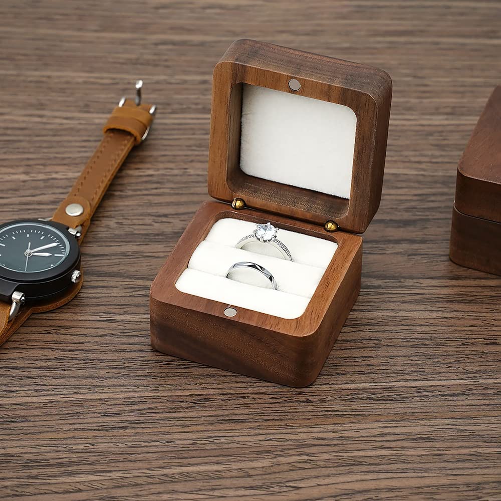 Caja de anillo de una sola ranura Estuche para anillos Propuesta de boda Caja de joyería de madera Pequeña caja de almacenamiento portátil para anillos de viaje Pendientes colgantes Mini caja de alm